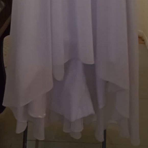 Chic Beach Boho Wedding Dress Short Sleeves Chiffon Long Bridal Gown High Side S - Picture 8 of 9